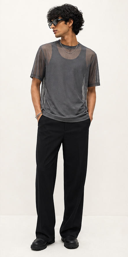 Afterparty Mesh Tee Smoke Grey tee on a clean white background