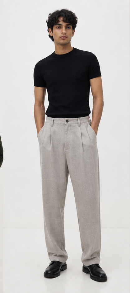 Late Reply Linen Trouser Oat Grey linen trouser on a clean white background