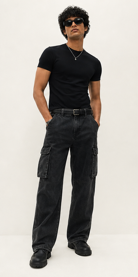 No Chill Cargo Trouser Washed Black cargo trouser on a clean white background