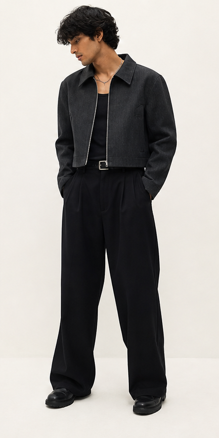 A cropped black jacket for when the outfit needs a decision.
