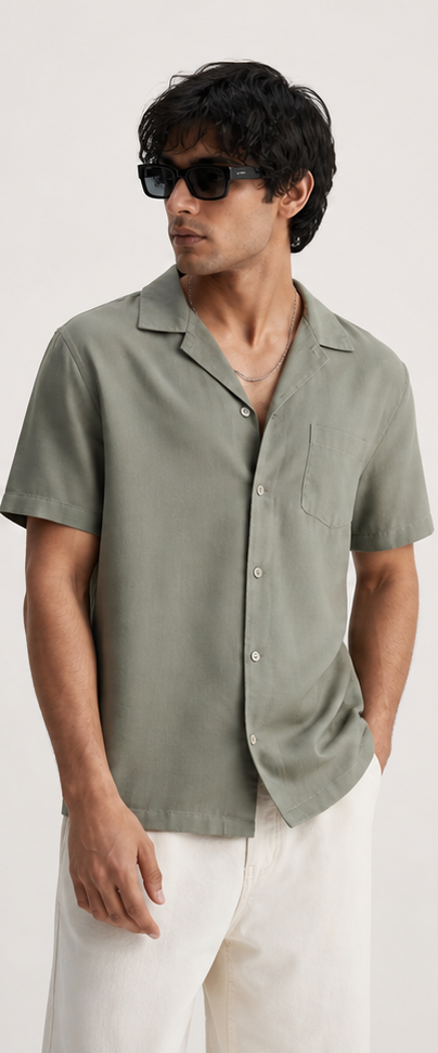A resort shirt that skips loud prints and still looks on purpose.