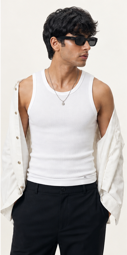 A clean rib tank built to layer, not disappear.