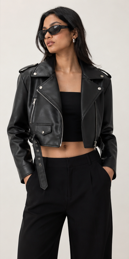 A black cropped jacket that does the work immediately.