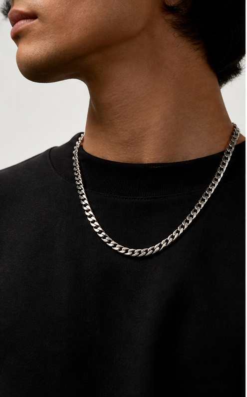 A steel chain with weight, not theatre.
