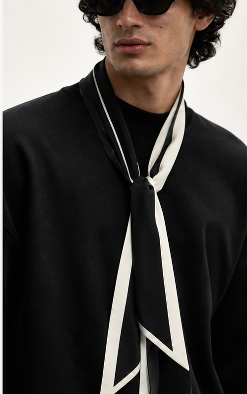 A narrow scarf that adds line, not drama.